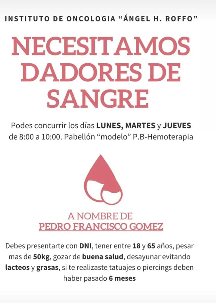 NECESITAMOS DONADORES DE SANGRE