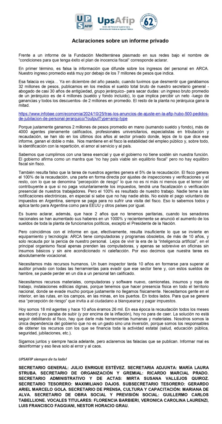 Aclaraciones sobre un informe privado