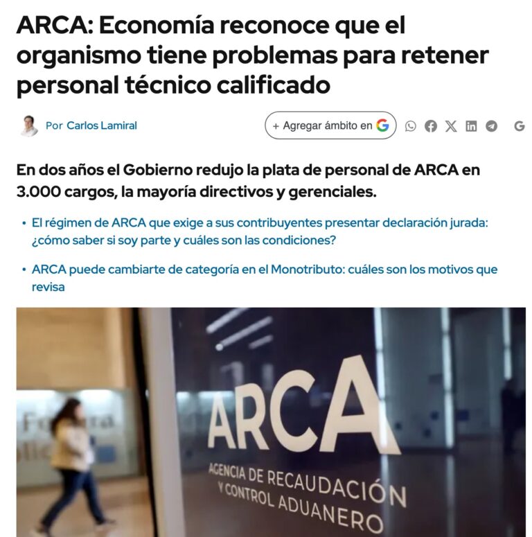 ARCA: Economía reconoce que el organismo tiene problemas para retener personal técnico calificado